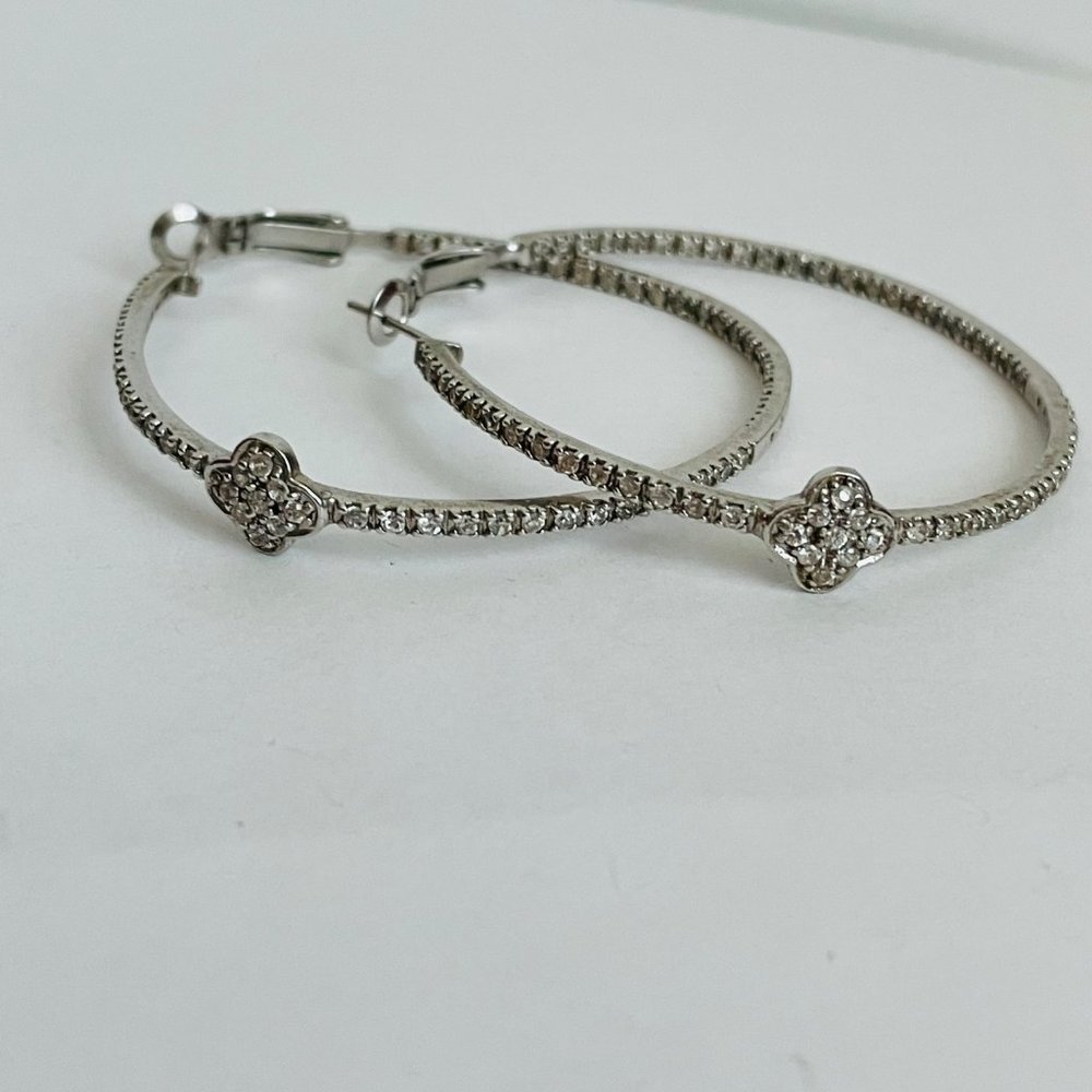 925 Sterling Silver CZ Hoop Earrings - Picture 13 of 14